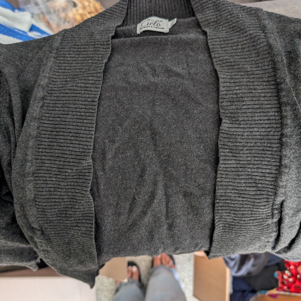 Cielo Gray Ribbed Knit Poncho Sweater
